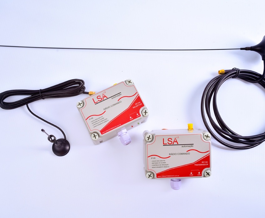 Rádio Comando RC100 1W Transmissor, alimentação bateria 5Vcc ou fonte 12Vcc